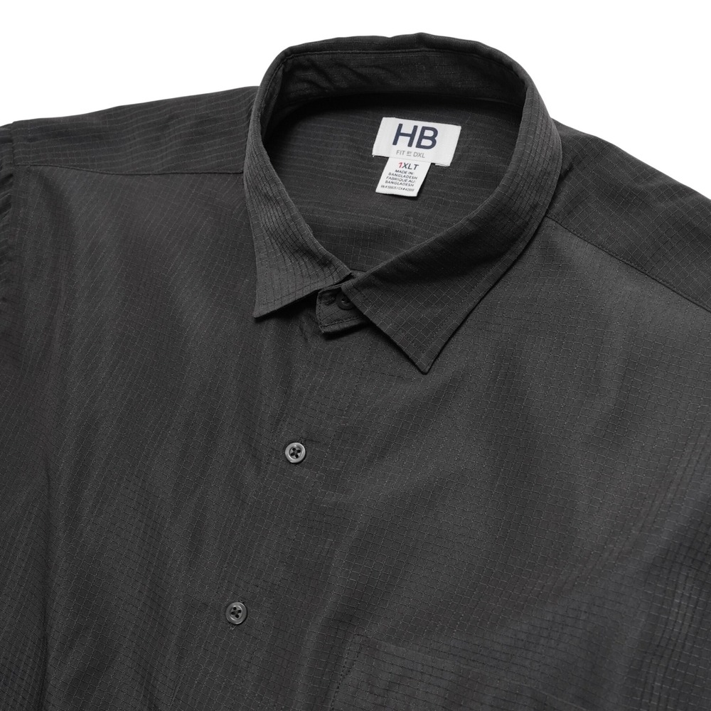 HB Fit by DXL‎ Mens 1XLT Gray Grid Textured Button Up Tall Shirt